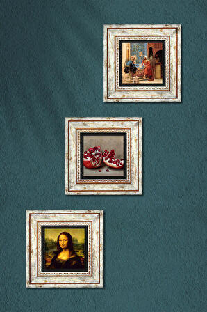 Satranç Oyunu, Leonardo da Vinci Mona Lisa, Nar Taş Duvar Tablosu Çerçeveli Duvar Dekoru 3 Parça Tablo Seti Wall Art