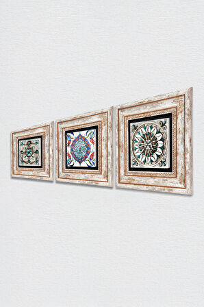 Çini Sanatı Taş Duvar Tablosu Çerçeveli Duvar Dekoru 3 Parça Tablo Seti Wall Art