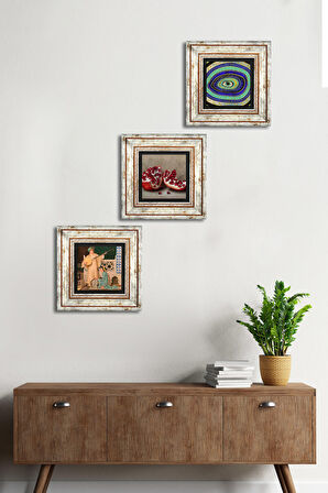 Nazar, İki Müzisyen Kız Tablosu, Nar Taş Duvar Tablosu Çerçeveli Duvar Dekoru 3 Parça Tablo Seti Wall Art