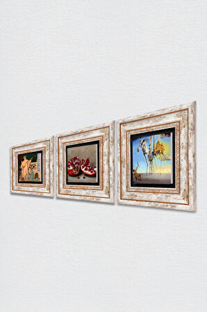 Salvador Dalí, İki Müzisyen Kız, Nar Taş Duvar Tablosu Çerçeveli Duvar Dekoru 3 Parça Tablo Seti Wall Art