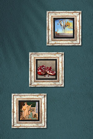 Salvador Dalí, İki Müzisyen Kız, Nar Taş Duvar Tablosu Çerçeveli Duvar Dekoru 3 Parça Tablo Seti Wall Art
