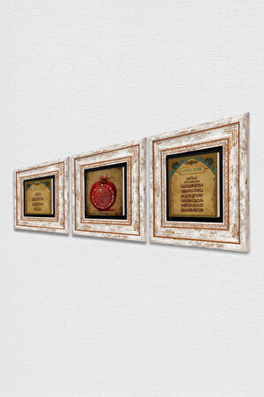 Nazar Duası, Ayet-el Kürsi, Bereket Duası Taş Duvar Tablosu Çerçeveli Duvar Dekoru 3 Parça Tablo Seti Wall Art