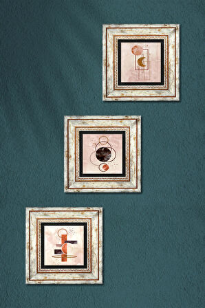 Minimalist Soyut Taş Duvar Tablosu Çerçeveli Duvar Dekoru 3 Parça Tablo Seti Wall Art