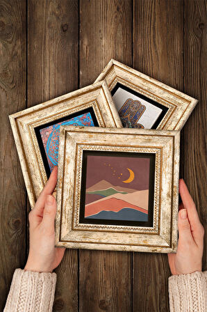 Minimalist, Bohem Taş Duvar Tablosu Çerçeveli Duvar Dekoru 3 Parça Tablo Seti Wall Art