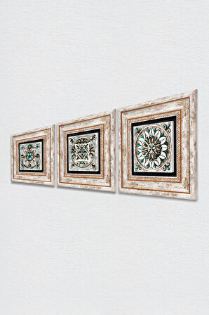 Çini Sanatı Taş Duvar Tablosu Çerçeveli Duvar Dekoru 3 Parça Tablo Seti Wall Art