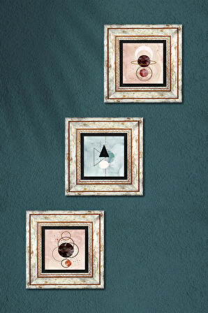 Minimalist Soyut Taş Duvar Tablosu Çerçeveli Duvar Dekoru 3 Parça Tablo Seti Wall Art