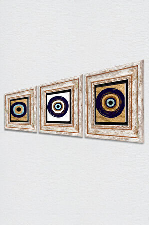 Nazar Taş Duvar Tablosu Çerçeveli Duvar Dekoru 3 Parça Tablo Seti Wall Art