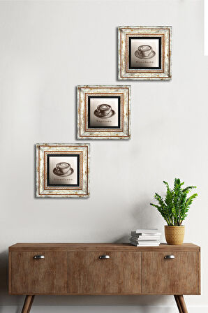 Kahve Taş Duvar Tablosu Çerçeveli Duvar Dekoru 3 Parça Tablo Seti Wall Art