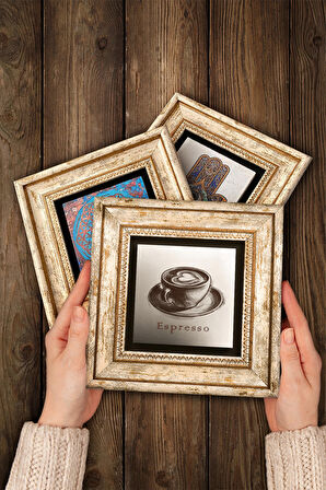 Kahve Taş Duvar Tablosu Çerçeveli Duvar Dekoru 3 Parça Tablo Seti Wall Art