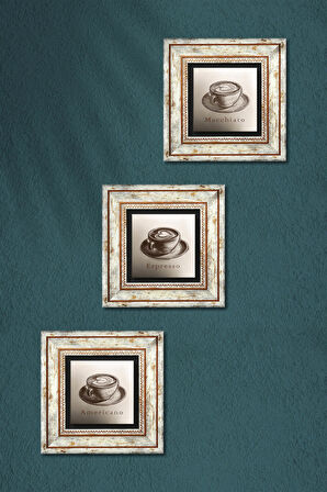 Kahve Taş Duvar Tablosu Çerçeveli Duvar Dekoru 3 Parça Tablo Seti Wall Art
