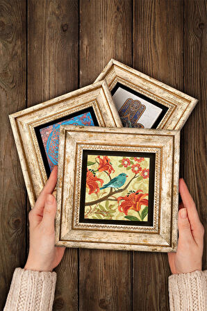 Serçe Kuş, Serçe Taş Duvar Tablosu Çerçeveli Duvar Dekoru 3 Parça Tablo Seti Wall Art