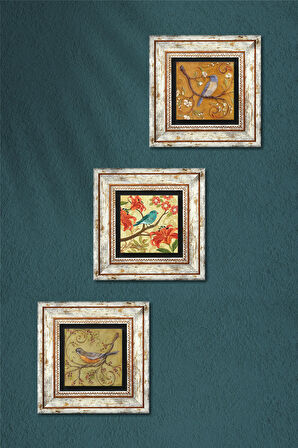 Serçe Kuş, Serçe Taş Duvar Tablosu Çerçeveli Duvar Dekoru 3 Parça Tablo Seti Wall Art