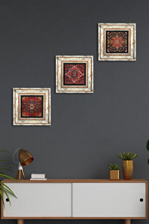 Desen Taş Duvar Tablosu Çerçeveli Duvar Dekoru 3 Parça Tablo Seti Wall Art