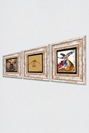 Hiç, Semazen Taş Duvar Tablosu Çerçeveli Duvar Dekoru 3 Parça Tablo Seti Wall Art