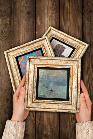 Monet Japon Kostümü, Gül Çiçekli Kemer, İzlenim Gün Doğumu Taş Duvar Tablosu Çerçeveli Duvar Dekoru 3 Parça Tablo Seti Wall Art