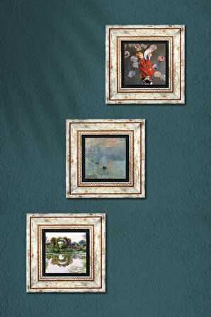 Monet Japon Kostümü, Gül Çiçekli Kemer, İzlenim Gün Doğumu Taş Duvar Tablosu Çerçeveli Duvar Dekoru 3 Parça Tablo Seti Wall Art