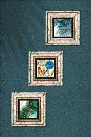 Kelebek, Soyut Sanat Taş Duvar Tablosu Çerçeveli Duvar Dekoru 3 Parça Tablo Seti Wall Art