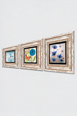 Kelebek, Kelebeğin Rüyası Taş Duvar Tablosu Çerçeveli Duvar Dekoru 3 Parça Tablo Seti Wall Art