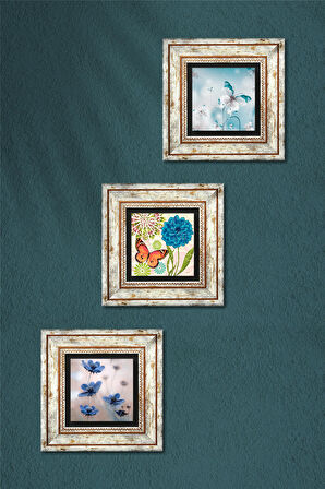 Kelebek, Kelebeğin Rüyası Taş Duvar Tablosu Çerçeveli Duvar Dekoru 3 Parça Tablo Seti Wall Art