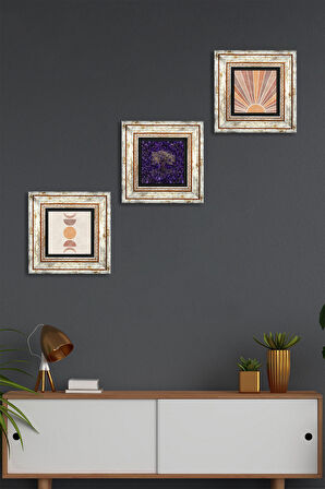Minimalist Soyut, Hayat Ağacı Taş Duvar Tablosu Çerçeveli Duvar Dekoru 3 Parça Tablo Seti Wall Art