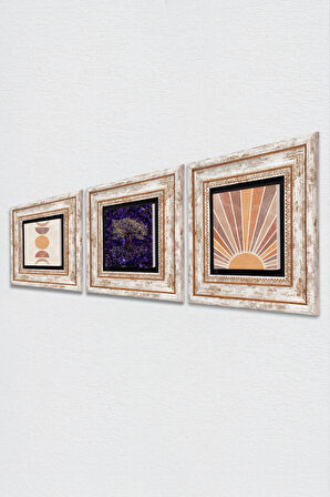 Minimalist Soyut, Hayat Ağacı Taş Duvar Tablosu Çerçeveli Duvar Dekoru 3 Parça Tablo Seti Wall Art