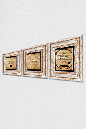 Viski Taş Duvar Tablosu Çerçeveli Duvar Dekoru 3 Parça Tablo Seti Wall Art