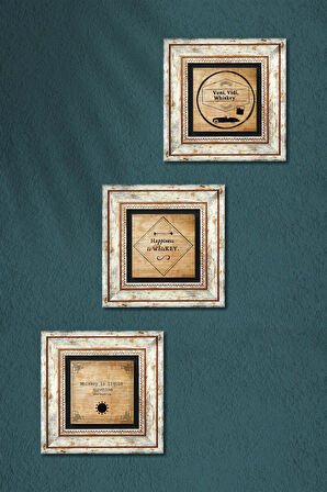 Viski Taş Duvar Tablosu Çerçeveli Duvar Dekoru 3 Parça Tablo Seti Wall Art