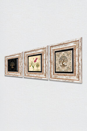 Lale Ebru Sanatı, Hayat Ağacı Taş Duvar Tablosu Çerçeveli Duvar Dekoru 3 Parça Tablo Seti Wall Art