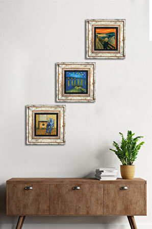 Van Gogh, Çığlık Taş Duvar Tablosu Çerçeveli Duvar Dekoru 3 Parça Tablo Seti Wall Art