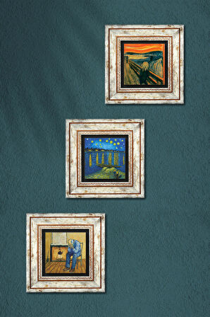 Van Gogh, Çığlık Taş Duvar Tablosu Çerçeveli Duvar Dekoru 3 Parça Tablo Seti Wall Art