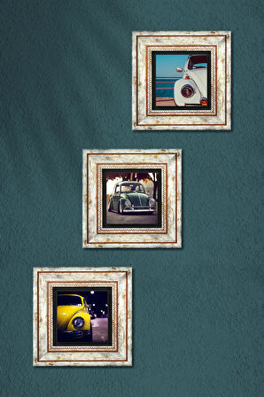 Vosvos Araba Taş Duvar Tablosu Çerçeveli Duvar Dekoru 3 Parça Tablo Seti Wall Art