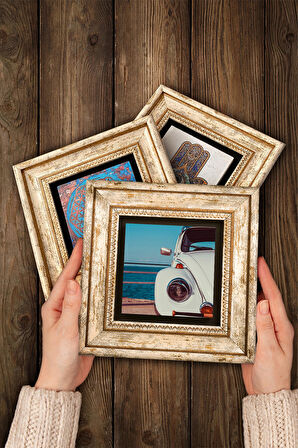 Vosvos Araba Taş Duvar Tablosu Çerçeveli Duvar Dekoru 3 Parça Tablo Seti Wall Art