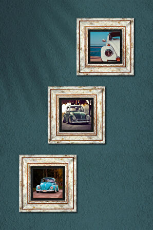 Vosvos Araba Taş Duvar Tablosu Çerçeveli Duvar Dekoru 3 Parça Tablo Seti Wall Art