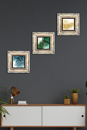 Soyut Sanat Taş Duvar Tablosu Çerçeveli Duvar Dekoru 3 Parça Tablo Seti Wall Art