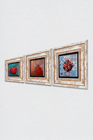 Nar Taş Duvar Tablosu Çerçeveli Duvar Dekoru 3 Parça Tablo Seti Wall Art