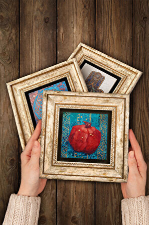 Nar Taş Duvar Tablosu Çerçeveli Duvar Dekoru 3 Parça Tablo Seti Wall Art