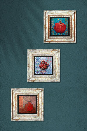 Nar Taş Duvar Tablosu Çerçeveli Duvar Dekoru 3 Parça Tablo Seti Wall Art