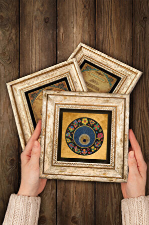 Nazar Taş Duvar Tablosu Çerçeveli Duvar Dekoru 3 Parça Tablo Seti Wall Art