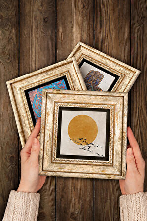 Minimalist, Lotus Çiçeği Taş Duvar Tablosu Çerçeveli Duvar Dekoru 3 Parça Tablo Seti Wall Art