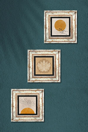 Minimalist, Lotus Çiçeği Taş Duvar Tablosu Çerçeveli Duvar Dekoru 3 Parça Tablo Seti Wall Art