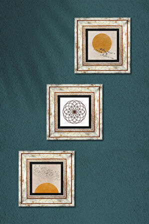 Minimalist, Yaşam Çiçeği Taş Duvar Tablosu Çerçeveli Duvar Dekoru 3 Parça Tablo Seti Wall Art