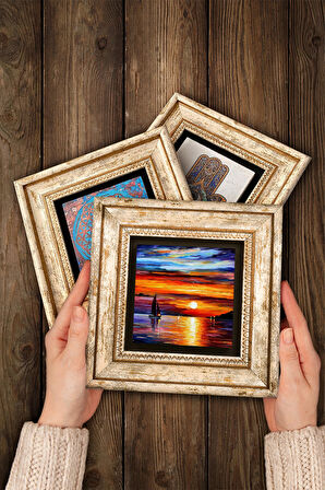 Claude Monet Japon Kostümü, Nilüfer Gölü, Deniz Manzarası Taş Duvar Tablosu Çerçeveli Duvar Dekoru 3 Parça Tablo Seti Wall Art