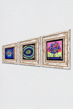Nazar, Hayat Ağacı Taş Duvar Tablosu Çerçeveli Duvar Dekoru 3 Parça Tablo Seti Wall Art