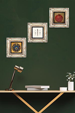 Elif, Nazar, Bereket Duası Taş Duvar Tablosu Çerçeveli Duvar Dekoru 3 Parça Tablo Seti Wall Art