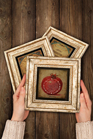 Elhamdülillah, Nazar Boncuğu, Bereket Duası Taş Duvar Tablosu Çerçeveli Duvar Dekoru 3 Parça Tablo Seti Wall Art