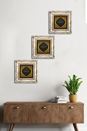 Dua Et, Şükret, Sabret Taş Duvar Tablosu Çerçeveli Duvar Dekoru 3 Parça Tablo Seti Wall Art