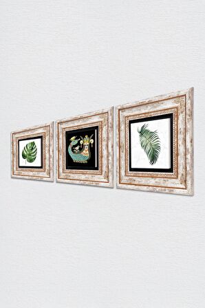 Yaprak, Şahmeran Taş Duvar Tablosu Çerçeveli Duvar Dekoru 3 Parça Tablo Seti Wall Art