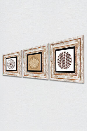 Lotus Çiçeği, Yaşam Çiçeği Taş Duvar Tablosu Çerçeveli Duvar Dekoru 3 Parça Tablo Seti Wall Art