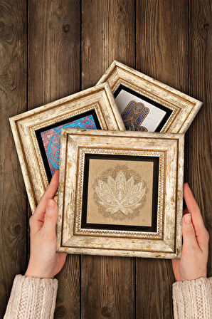 Lotus Çiçeği, Yaşam Çiçeği Taş Duvar Tablosu Çerçeveli Duvar Dekoru 3 Parça Tablo Seti Wall Art