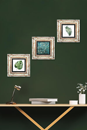 Yaprak, Van Gogh Badem Ağacı Taş Duvar Tablosu Çerçeveli Duvar Dekoru 3 Parça Tablo Seti Wall Art